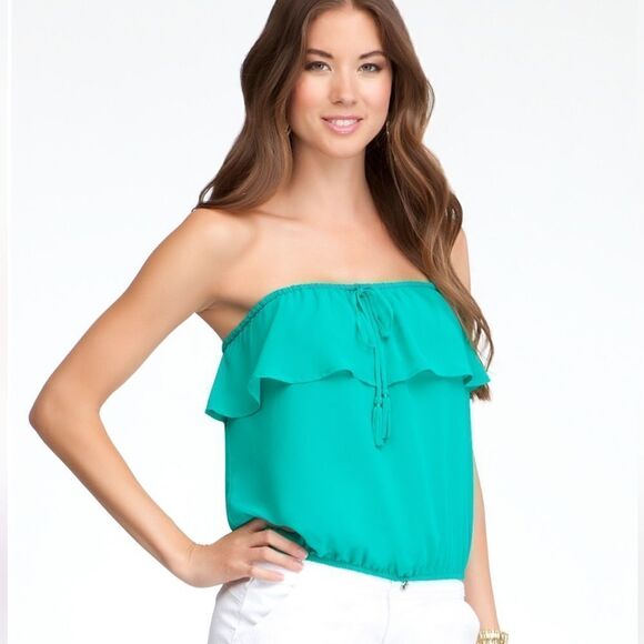 EUC Bebe Green Chiffon Tube Top Small - Picture 5 of 9